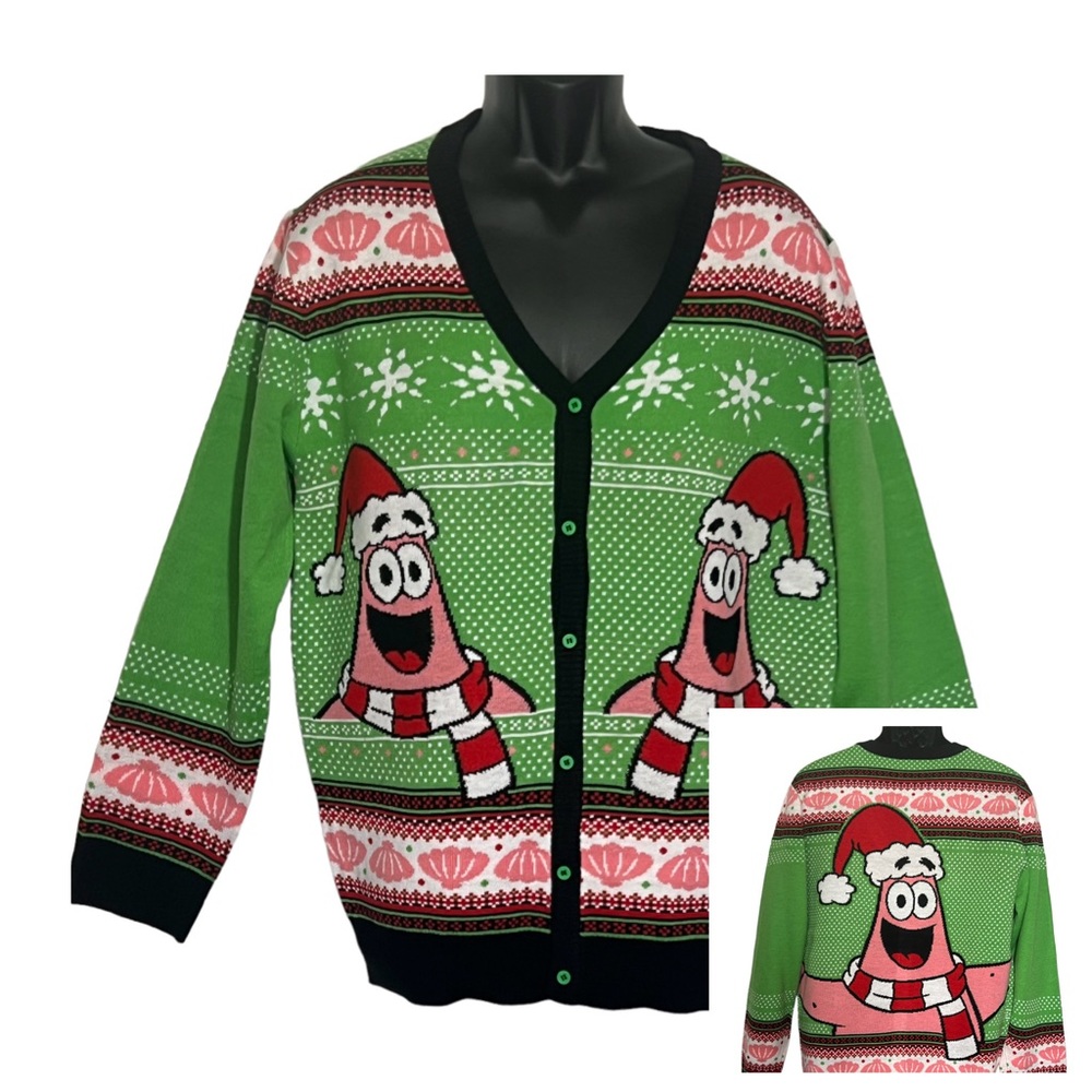 SpongeBob Squarepants Ugly Christmas Sweater Medium Cardigan Hipster Par…